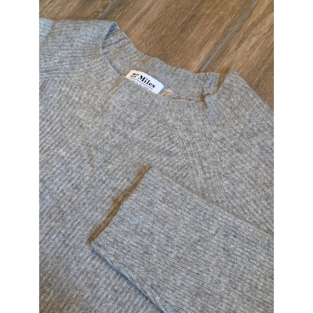 27 Miles Malibu 100% Cashmere Ribbed Tie Front Sweater Gray Large RN 139167